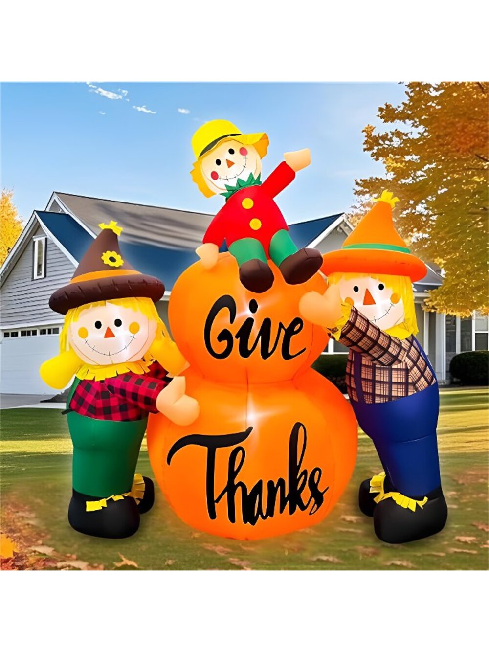 6FT Thanksgiving Inflatables Scarecrow Family Decoration, LED Light